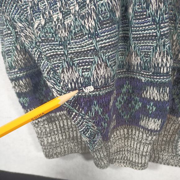 Vintage 80s Graphic Knit Deep V Cardigan Sweater, Large - Sweater Graphix - Picture 6 of 10